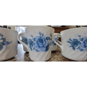 Corelle Blue Velvet Rose spiral shape coffee mugs sets of 8 cups.